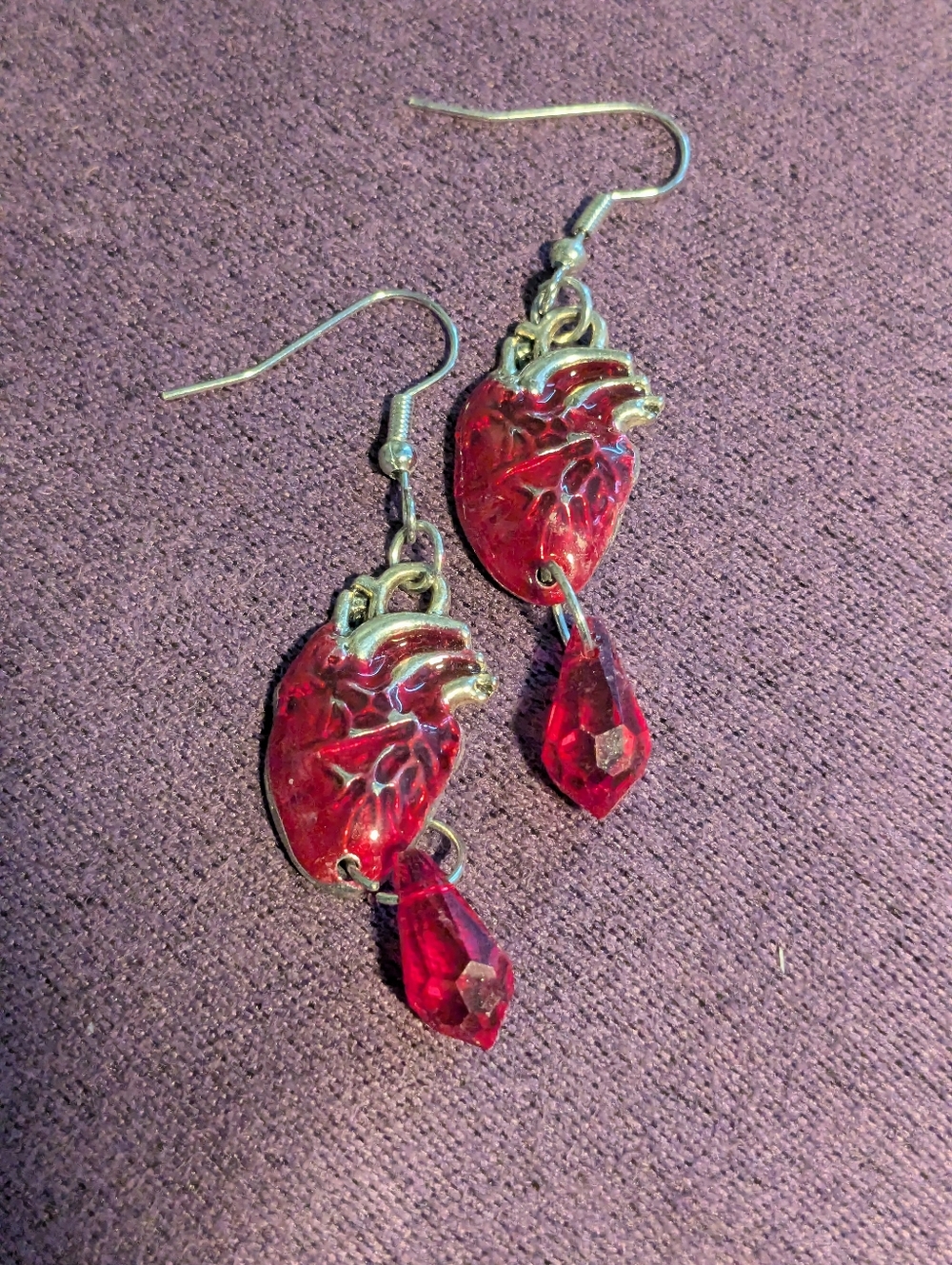 Red Anatomical Heart Dangle Earrings - Women Jewelry